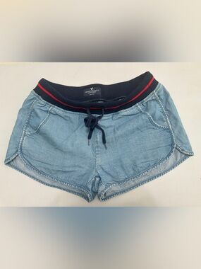 American Eagle Outfitters Light Blue Denim Shorts with Navy Trim
